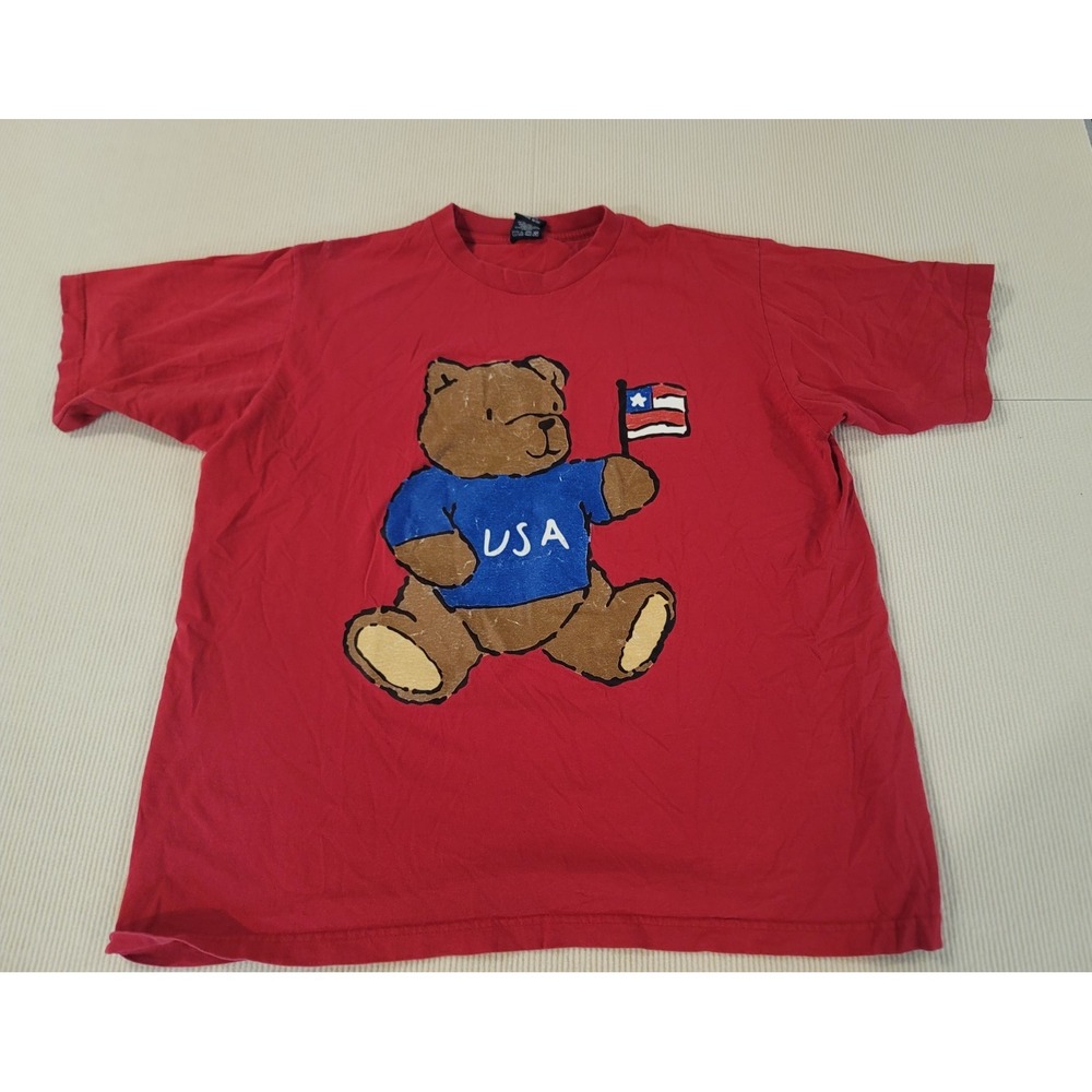 90's T-Shirt classic American Bear Red Made USA Womans 10/20 pre shrunk